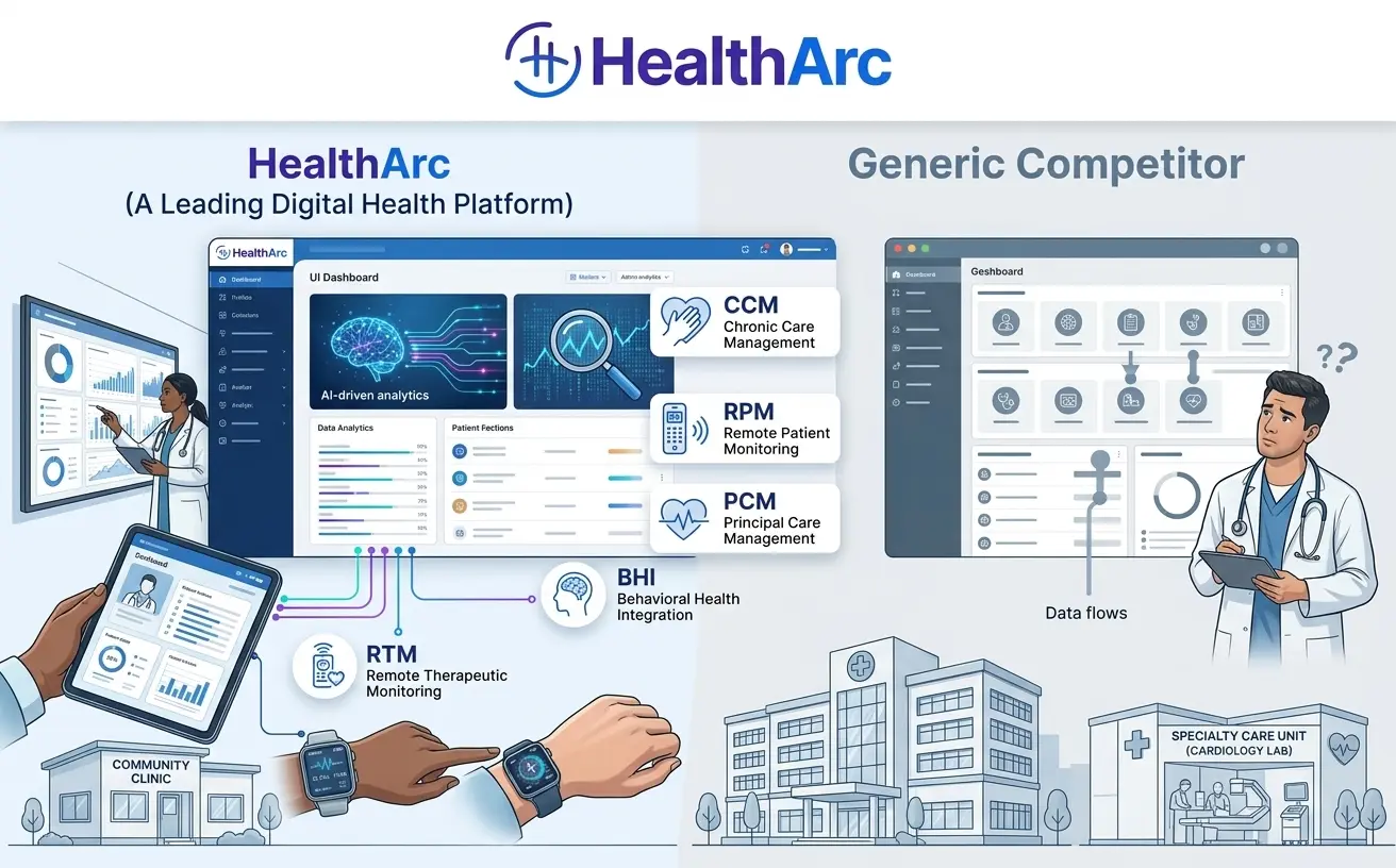 HealthArc vs. a Competitor: CCM, RPM, PCM, BHI, and RTM for Every Practice Type HealthArc vs. a Competitor: CCM, RPM, PCM, BHI, and RTM for Every Practice Type
